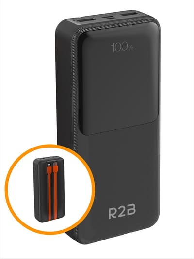 R2B Powerbank 20000 mAh met ingebouwde Oplaadkabels (8 Pins en USB-C) - 4 tot 6 Keer Opladen - Snellader & LED Display - Powerbanks - Oplader - Power Bank