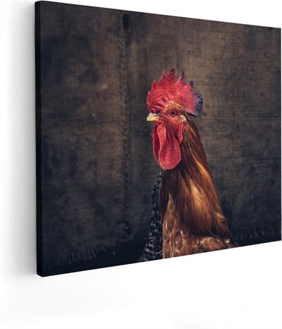 Artaza Canvas Schilderij Dierenkop Haan - 50x40 cm - Muurdecoratie Portret - Wanddecoratie Dieren - Kamer Accessoires