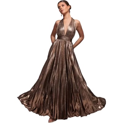Vrouwelijke halterjurk met een trapezevormige snit en print Goddiva Maxi