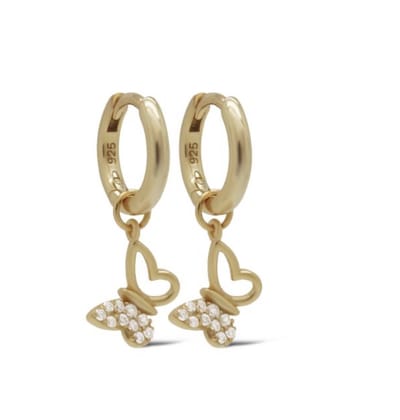 Karma Oorringen - oorbellen - Hinged Hoops Felia zirconia Butterfly - 295 zilver - 14k Gouden plating - 25 MM