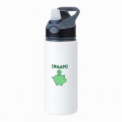Hacebo® - Groene piggy bank met eigen naam waterfles met rietje zwart - Varken - iemand die van geld houdt - cadeau voor iemand die houdt van geld - verjaardagscadeau - gift - geschenk - water fles - 650ML