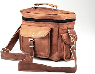 Multifunctionele Tas van Echt Leer – Werktas / Picknicktas / Cameratas – Cognac Bruine Echt Leder - 32 x 24 x 11 cm - Ruwe Urban Vintage Look – Leonera Model 063