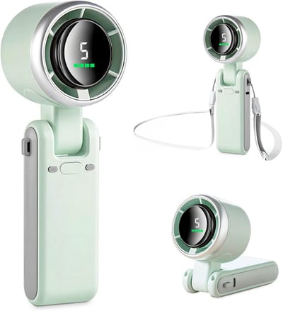 Handventilator 3-in-1 Opvouwbaar – 5 Snelheden – 3600 mAh Accu – LED Display – Tot 12 Uur – Groen