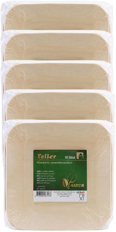 Humbert Taartbordjes - gebaksbordjes - van geperst hout karton - 50x - beige - vierkant - Dia 14 cm - party bordjes - wegwerp servies