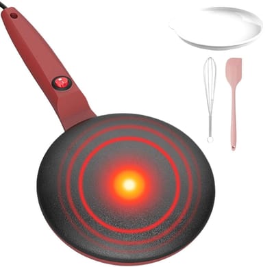 Elektrische pannenkoekenpan - Crêpemaker - Snel ontbijten - Automatische temperatuurregeling - 20 cm - Rood
