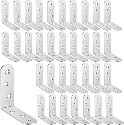 L-beugel 60 stuks, 60 x 60 x 20 mm, 90 graden hoekbeugel voor meubels, planken en constructies, zilver