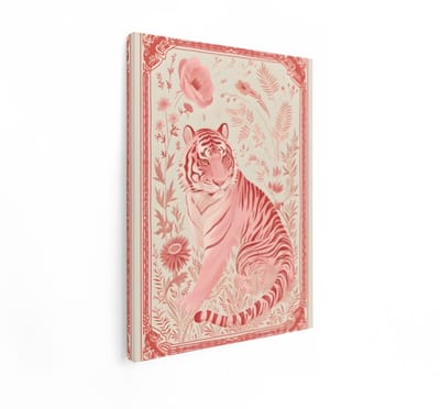 Artaza Canvas Schilderij Tijger - 60x80 cm - Wanddecoratie Bloemen - Muurdecoratie Vintage - Decoratie Dieren - Roze