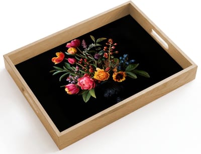 Dienblad hout 40x30 cm - Schootdienblad - Tulpen - Bessen - Boeket - Vaas - Borrelplank rechthoek - Plateau dienbladen