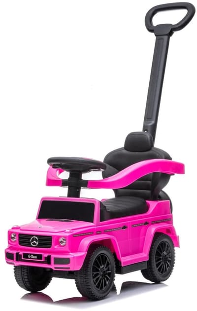 Mercedes G63 2-in-1 Loopauto met duwstang 1 tot 3 jaar – Officieel Gelicentieerde Mercedes-Benz Loopauto met Claxon & Opbergvak – Buitenspeelgoed Peuter met Duwstang & Beschermbeugels – Roze