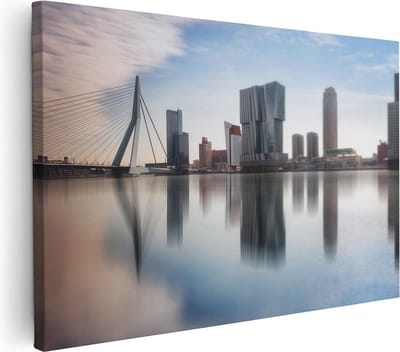 Artaza Canvas Schilderij Skyline Rotterdam - 30x20 cm - Klein - Wanddecoratie Erasmusbrug - Muurdecoratie Stad - Kamer Accessoires