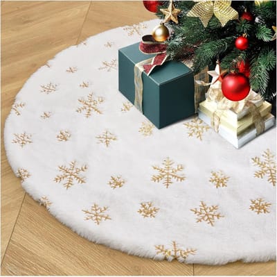 Zachte Witte Pluche Kerstboomrok van 60 cm met Gouden Sneeuwvlokken voor Kerstversiering en Feestdagen, Extra Dik en Luxe Afwerking