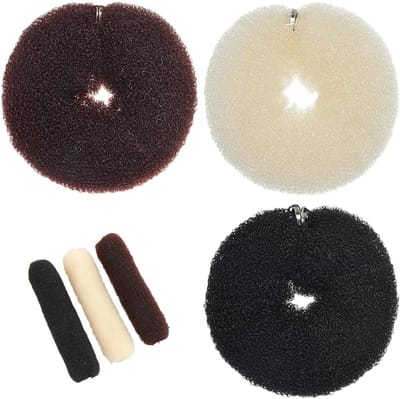 Set van 4 grote haarpillow bun pads voor updo kapsels, inclusief accessoires in zwart, bruin en crème wit - ideaal voor haarstyling en haaraccessoires