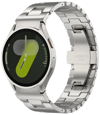 RVS bandje - geschikt voor Samsung Galaxy Watch 7 (40 & 44mm) / Watch 6 (Classic) / Watch 5 (Pro) / Watch 4 (Classic) / Watch FE - stalen schakelbandje met vlindersluiting - titanium