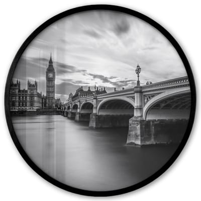 Poster in lijst Rond - Fotolijst 40x40 cm - Posters - Brug - Architectuur - Engeland - Zwart wit - Ronde posterlijst zwart - Decoratie - Wanddecoratie woonkamer - Muurdecoratie slaapkamer