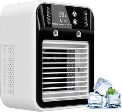 Draagbare airconditioner, oplaadbare mini-airconditioner, verdampingsluchtkoeler, 2 snelheden, 2 koudeluchtstralen, digitaal display, draagbare airconditioner voor auto, slaapkamer, kantoor, camping