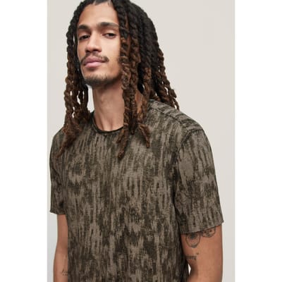 John Varvatos Ramsey Ss Ikat Burnout Cr Kelp Maat: S | Basic T-Shirts Outlet | Heren | Bruin