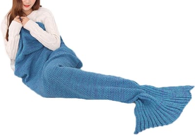 Mermaid Deken - Haakwerk Plaid - Gezellig Ontspannen - Handgehaakte Staart - 140 x 70 cm - Blauw