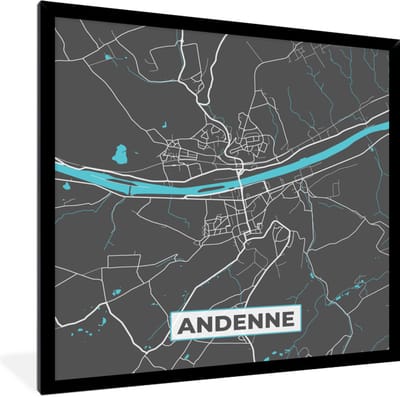 Fotolijst incl. Poster - Kaart – Plattegrond – Stadskaart – Andenne – België - Grijs - 40x40 cm - Posterlijst