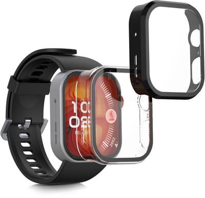 kwmobile 2x cover geschikt voor Huawei Watch Fit 4 Pro - Fitnesstracker cover van gehard glas en kunststof frame set zwart / transparant
