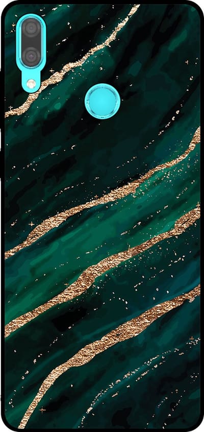 Smartphonica Telefoonhoesje Geschikt voor Huawei Y7 (2019) met marmer opdruk - TPU backcover case marble design - Groen Goud geschikt voor Huawei Y7 (2019)