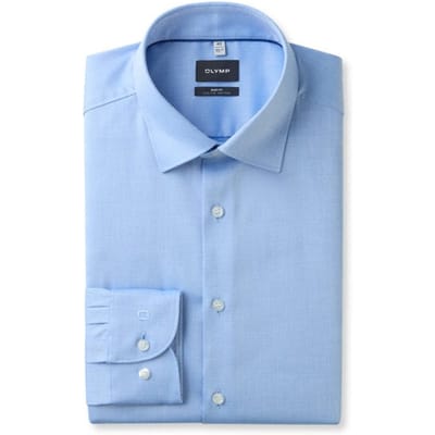 OLYMP Level 5 body fit overhemd - blauw met diamant structuur - Strijkvriendelijk - Boordmaat: 37