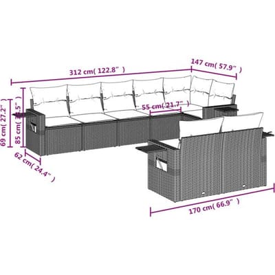 vidaXL - 8-delige - Loungeset - met - kussens - poly - rattan - lichtgrijs