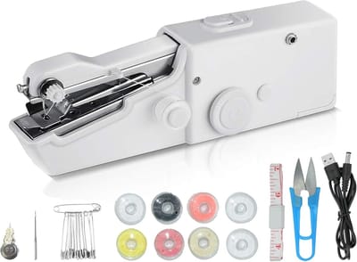 Draagbare naaimachine Elektrische naaimachine Mini draagbare naaimachine Geschikt voor beginners Kleding naaien Familie Reizen DIY (wit)