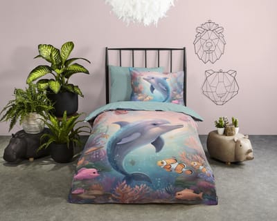 Good Morning dekbedovertrek dolfijn en vissen - 1 persoons 140x200/220 cm - Multi - 100% Katoen renforc�