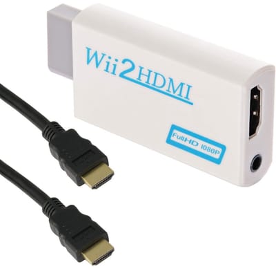 TOVBMUP Wii naar HDMI-adapter - 1080P/720P HD-converter - met 3,5 mm stereo-audioaansluiting + 1,5 m kabel - Ondersteunt NTSC/PAL-formaten - voor Smart TV HDTV - Wit