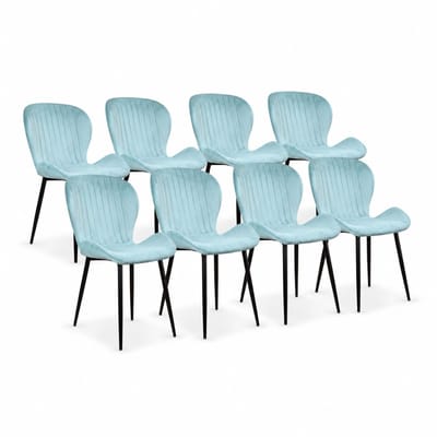 DS4U® - Giulia eetkamerstoel - Set van 8 - Petrolblauw - Velvet - Zwart metalen poten