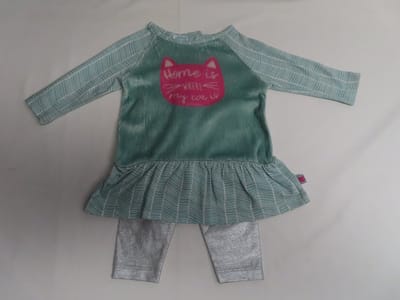 Ensemble - Meisje - Jurk + legging - groen /zilver - Poes - 3 maand 62