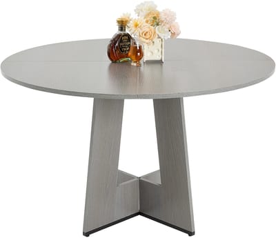 Ronde eettafel keukentafel houten tafel (120 cm / 90.72 kg draagvermogen) voor 2-4 personen, rustieke boeren bureautafels met dikke houten poten, voor woonkeuken, grijs (alleen tafel)