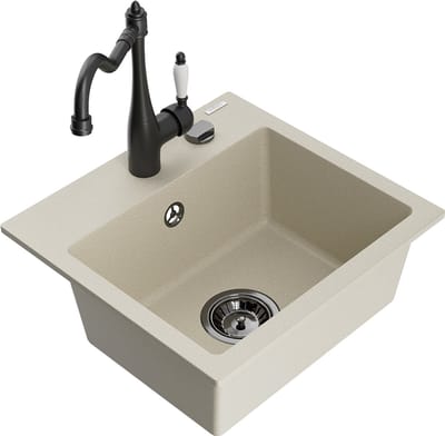 Mexen Milo granieten spoelbak met 1 bak en Carla keukenkraan, beige - 6505-69-670700-70