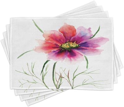 ABAKUHAUS Aquarel-placemats, mooie tweekleurige bloemen, Natuur, Lente - Het herleven van het leven, Digitale print op wasbare stof, Tafeldecoratie keuken, donkergroen, fuchsie-rood