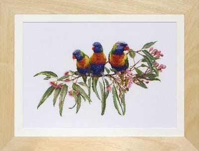 Thea Gouverneur - Borduurpakket met telpatroon - 553A - Voorgesorteerde DMC Garens - Lorikeets - Aida - 52 cm x 36 cm - DIY Kit