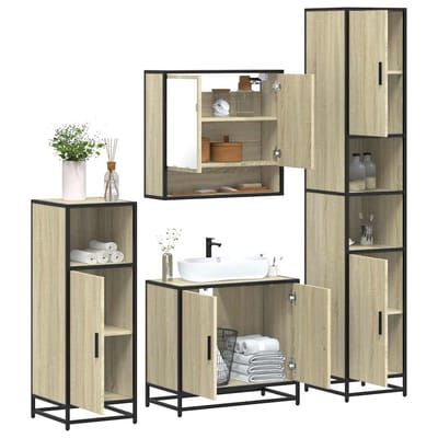 vidaXL - 4-delige - Badkamermeubelset - bewerkt - hout - sonoma - eikenkleurig