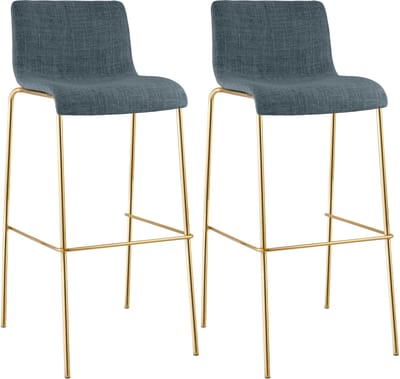 CLP Hover Barkrukken Set van 2 - Stapelbaar - Goudkleurig Onderstel - 150 kg - Stof - blauw/goud