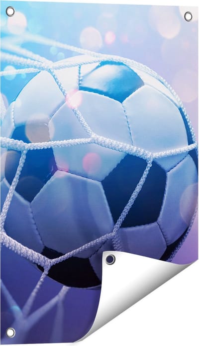 Gards Tuinposter Voetbal Bal Door het Goal Heen - 40x60 cm - Tuindoek - Tuindecoratie - Wanddecoratie buiten - Tuinschilderij