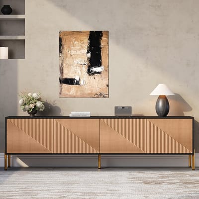 KOMHTOM Moderne tv-kast, tv-standaard, tv-paneel, lage tv-standaard. Uniek ontwerp met kleurblokken, 179 x 35 x 53,5 cm (L x B x H)