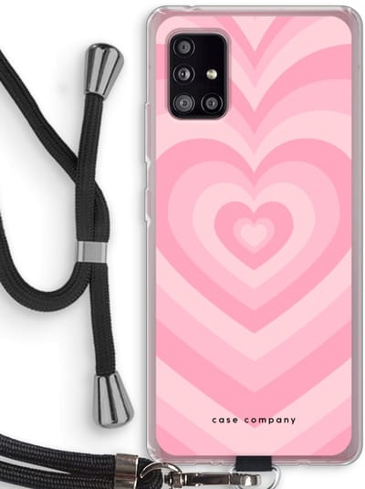 Case Company® - Hoesje met koord geschikt voor Samsung Galaxy A51 5G hoesje met Koord - Hart Roos - Telefoonhoesje met Zwart Koord - Bescherming aan alle Kanten en Over de Schermrand