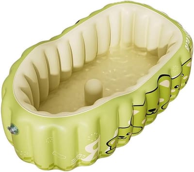 Opblaasbaar babybad met rugleuning en antislip, ideaal voor kinderen en peuters, draagbaar en comfortabel voor thuis en op reis, inclusief luchtpomp (groen)
