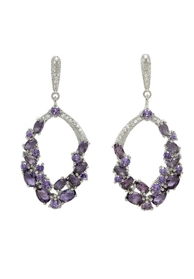 AVANT-GARDE PARIS Diva Dainty Cubic Zirconia Drop Earrings - 2.3cm X 5.0cm - 1 stuk - Paars Rhodium Plated