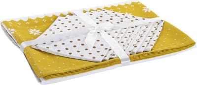 Katoenen tafelkleed/tafellaken met servetten goud/wit met rendieren 150 x 250 cm