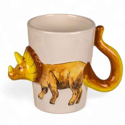 Dailygoods- Bekerset 3D Dinosaurus - Handbeschilderd - Dolomiet - Kindermokken - 300 ml - Vier verschillende dino-motieven - Kindermok