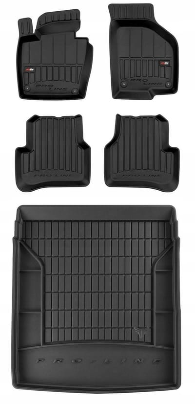 Frogum ProLine Complete Set: Luxe Rubberen Automatten + Kofferbakmat - Geschikt voor VOLKSWAGEN CC Fastback 2012-2016 - Perfecte Pasvorm - Geurloos TPE - Zwart