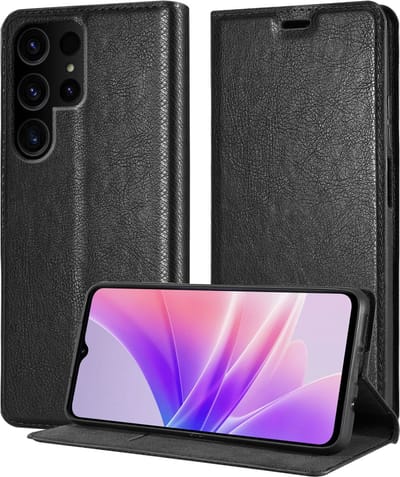 Cadorabo Hoesje geschikt voor Samsung Galaxy S23 ULTRA in ZWARTE NACHT - Beschermhoes met magnetische sluiting, standfunctie en kaartvakje Book Case Cover Etui