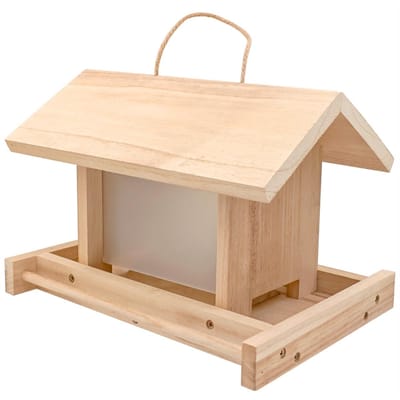 Grote houten vogelvoeder voor buitengebruik, ideaal voor het voeden van tuinvogels zoals vinken, roodborstjes en mussen