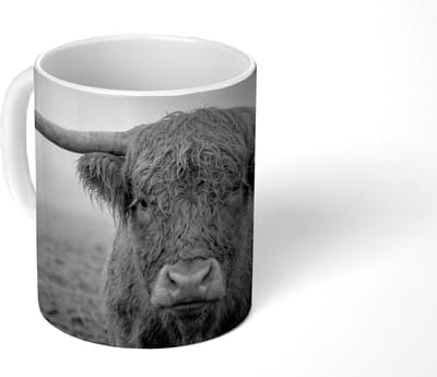 Mok - Koffiemok - Schotse hooglander - Zwart - Wit - Gras - Mokken - 350 ML - Beker - Koffiemokken - Theemok