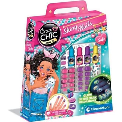Clementoni - Crazy Chic - Shiny Nails - Nagelset voor kinderen - Met glow-in-the-dark decoraties - vanaf 6 jaar