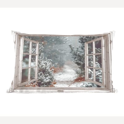 Sierkussens - Kussentjes Woonkamer - 60x40 cm - Bos - Winter - Bomen - Natuur - Pad - Doorkijk - Wit